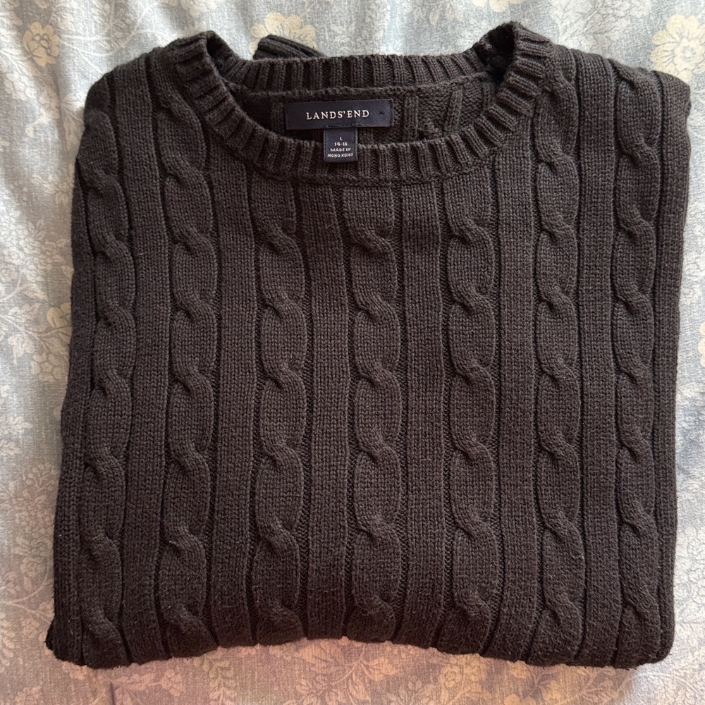 Lands End Classic Navy Cable Knit Women’s Sweater Coastal Grandma/Preppy
